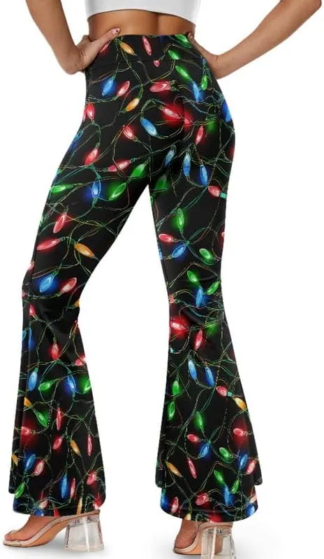 Irisjudy Rainbow Hearts Women's Flared Yoga Pants Xmas Bootcut Split-Hem Yoga Leggings Blood Splash Wide Leg Workout Trousers