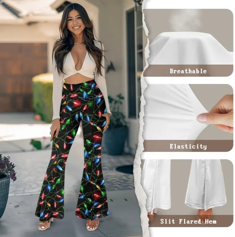 Irisjudy Rainbow Hearts Women's Flared Yoga Pants Xmas Bootcut Split-Hem Yoga Leggings Blood Splash Wide Leg Workout Trousers