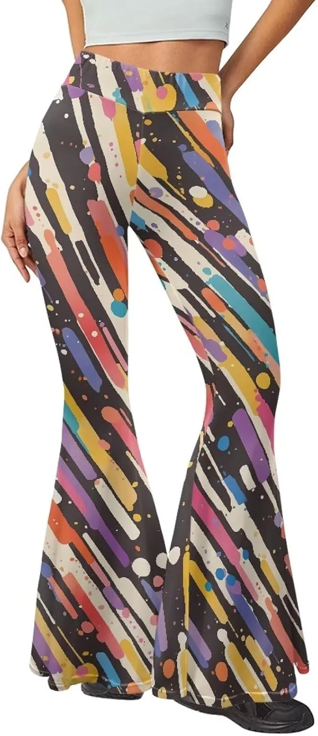 Irisjudy Women Flare Pants LGBT Rainbow Lipprint Bell Bottom Wide Leg Yoga Leggings Sea Turtle Totem Elastic Bootcut Trousers