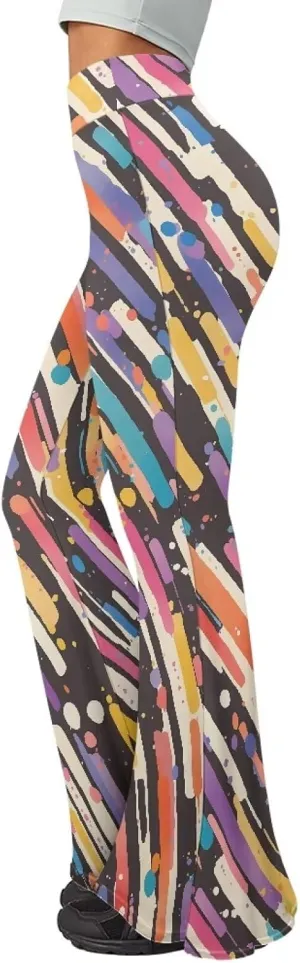 Irisjudy Women Flare Pants LGBT Rainbow Lipprint Bell Bottom Wide Leg Yoga Leggings Sea Turtle Totem Elastic Bootcut Trousers