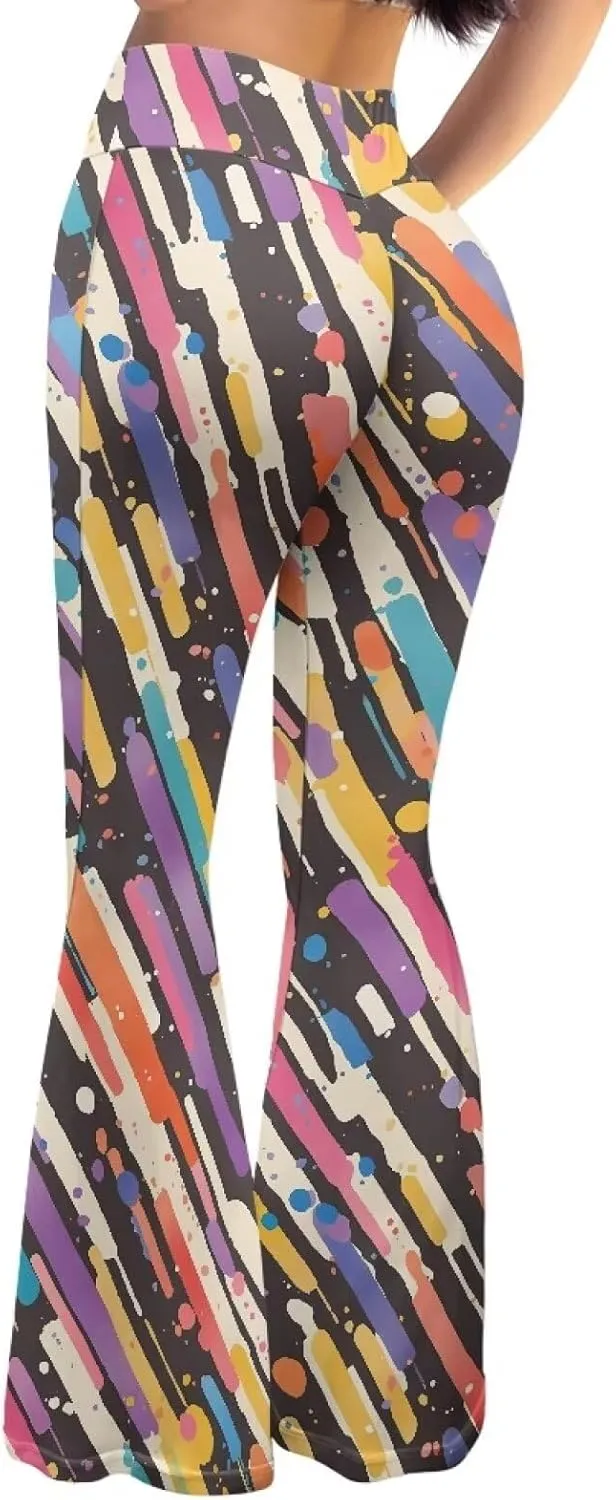Irisjudy Women Flare Pants LGBT Rainbow Lipprint Bell Bottom Wide Leg Yoga Leggings Sea Turtle Totem Elastic Bootcut Trousers