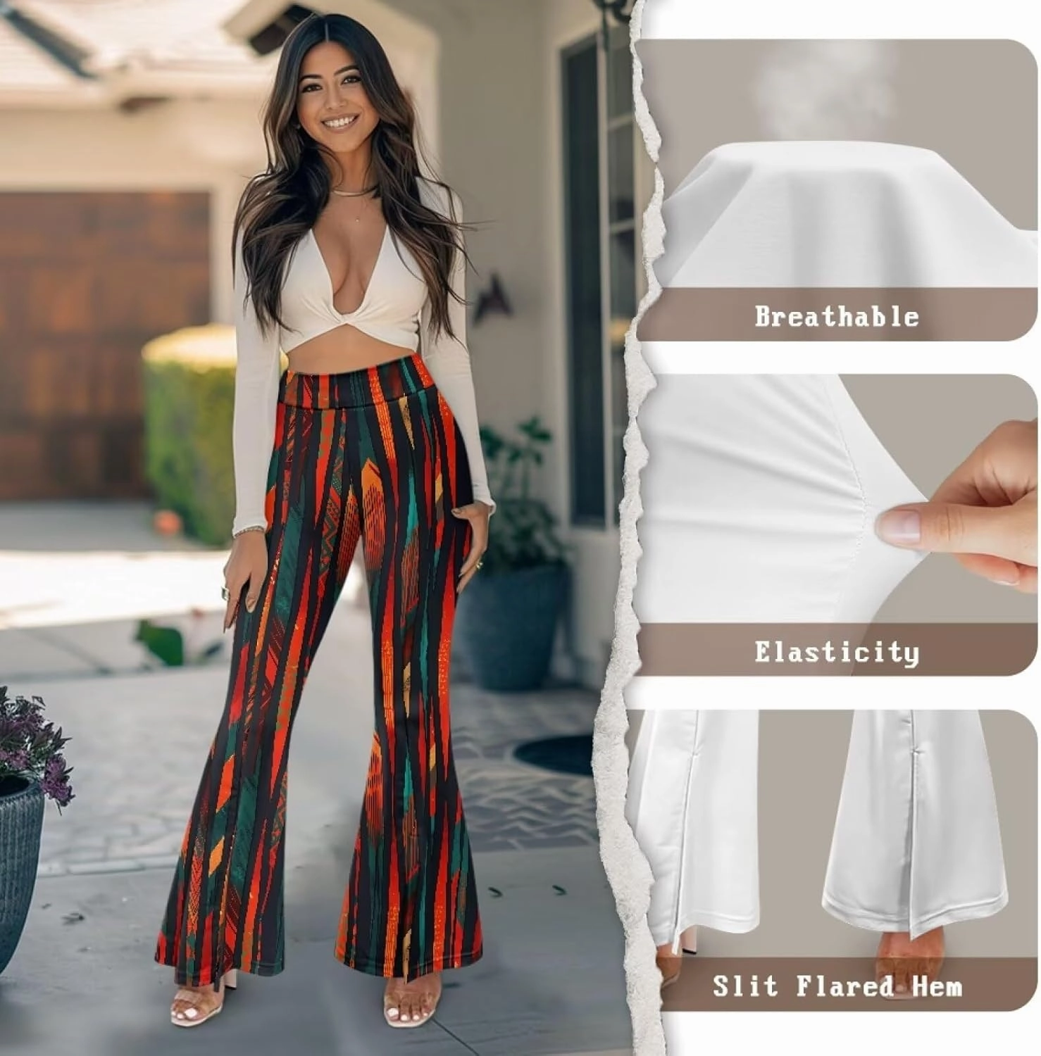 Irisjudy Rainbow Hearts Women's Flared Yoga Pants Xmas Bootcut Split-Hem Yoga Leggings Blood Splash Wide Leg Workout Trousers