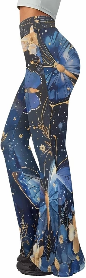 Irisjudy Women Flare Pants LGBT Rainbow Lipprint Bell Bottom Wide Leg Yoga Leggings Sea Turtle Totem Elastic Bootcut Trousers