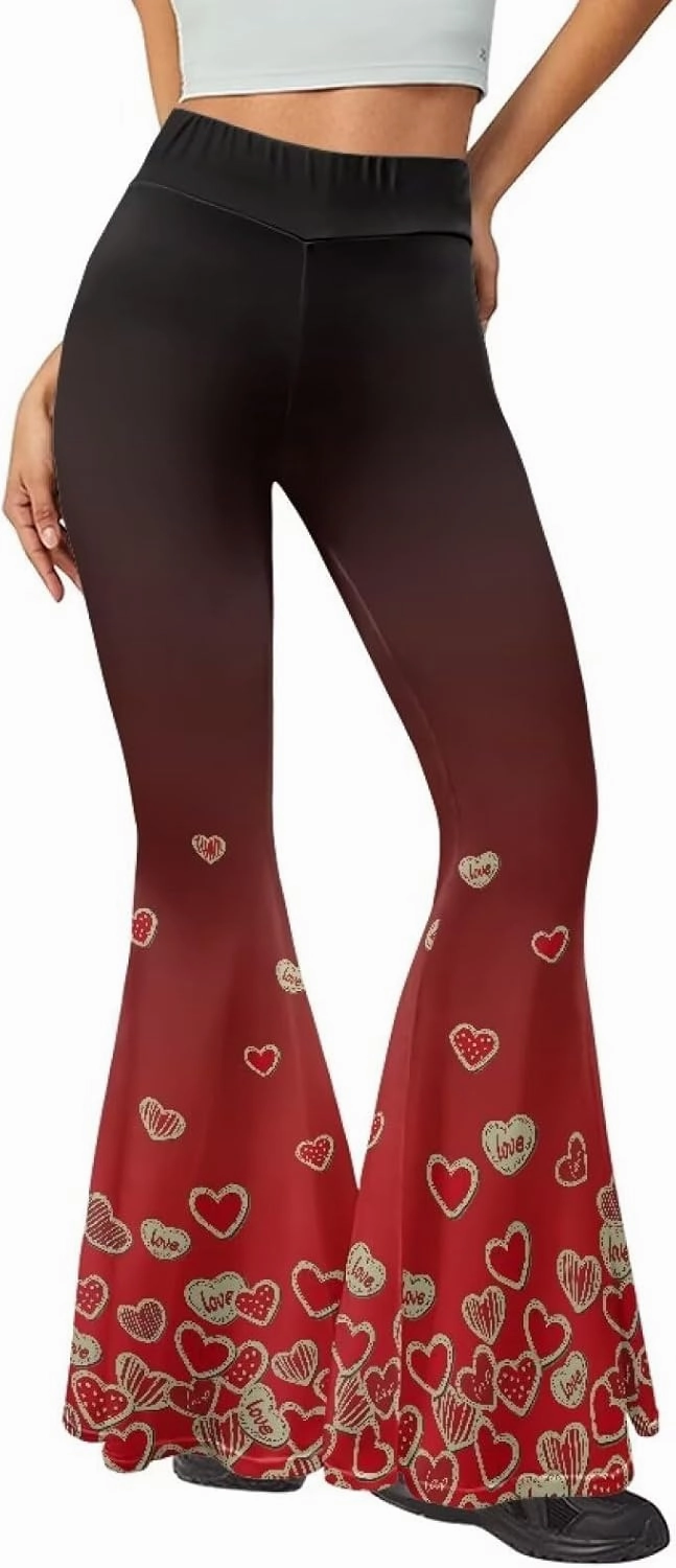 Irisjudy Women Flare Pants LGBT Rainbow Lipprint Bell Bottom Wide Leg Yoga Leggings Sea Turtle Totem Elastic Bootcut Trousers