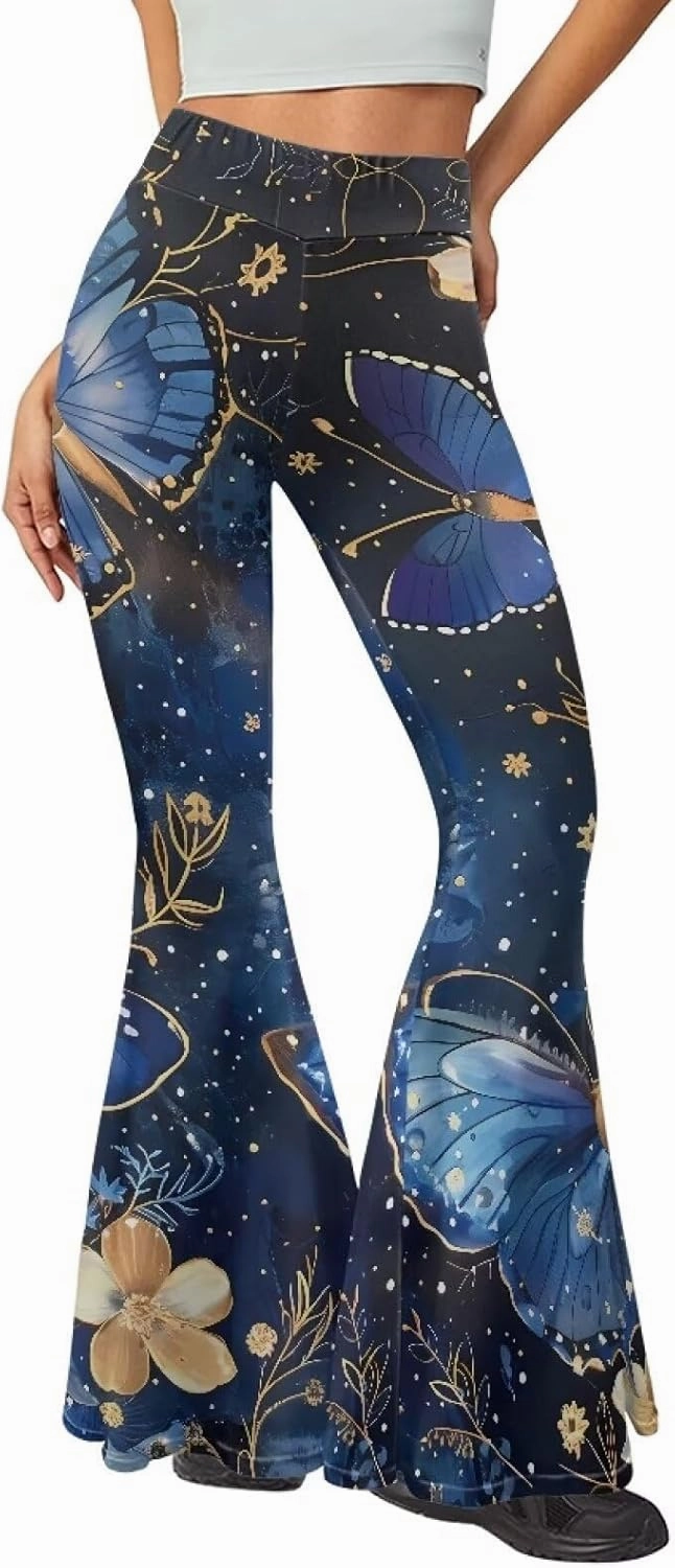 Irisjudy Women Flare Pants LGBT Rainbow Lipprint Bell Bottom Wide Leg Yoga Leggings Sea Turtle Totem Elastic Bootcut Trousers