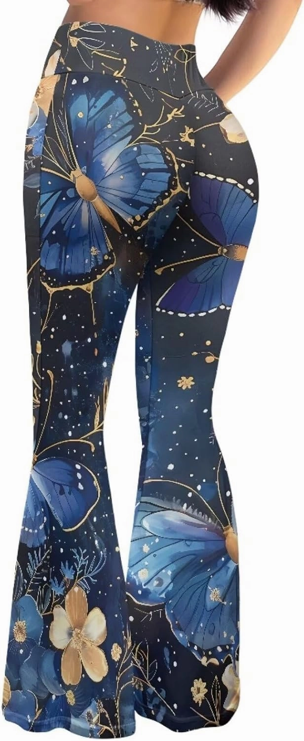 Irisjudy Women Flare Pants LGBT Rainbow Lipprint Bell Bottom Wide Leg Yoga Leggings Sea Turtle Totem Elastic Bootcut Trousers