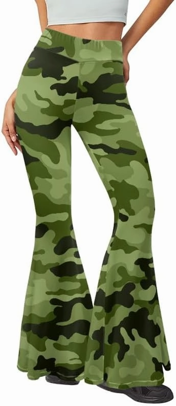 Irisjudy Women's High Waist Cow Print Flared Leg Leggings Plus Size, Cartoon Cats Dogs Bell Bottom Yoga Pants Trousers