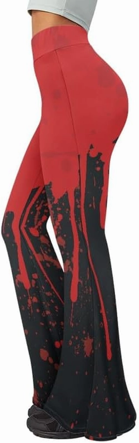 Irisjudy Women's High Waist Cow Print Flared Leg Leggings Plus Size, Cartoon Cats Dogs Bell Bottom Yoga Pants Trousers