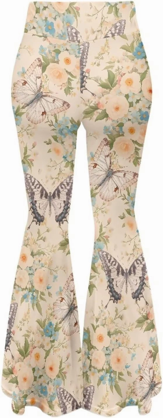 Irisjudy Women's High Waist Cow Print Flared Leg Leggings Plus Size, Cartoon Cats Dogs Bell Bottom Yoga Pants Trousers