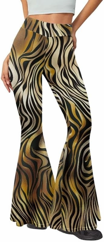 Irisjudy Women's High Waist Cow Print Flared Leg Leggings Plus Size, Cartoon Cats Dogs Bell Bottom Yoga Pants Trousers