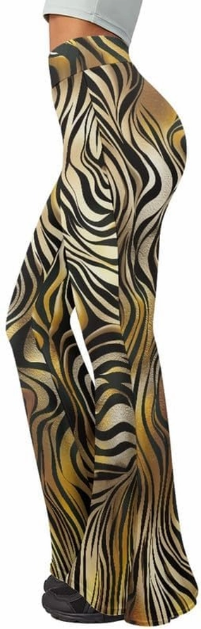Irisjudy Women's High Waist Cow Print Flared Leg Leggings Plus Size, Cartoon Cats Dogs Bell Bottom Yoga Pants Trousers