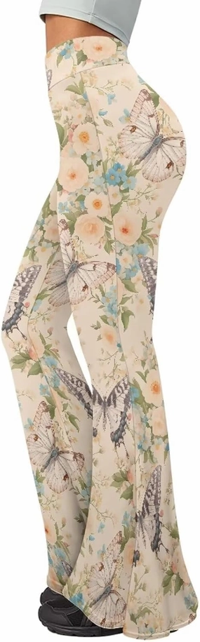 Irisjudy Women's High Waist Cow Print Flared Leg Leggings Plus Size, Cartoon Cats Dogs Bell Bottom Yoga Pants Trousers