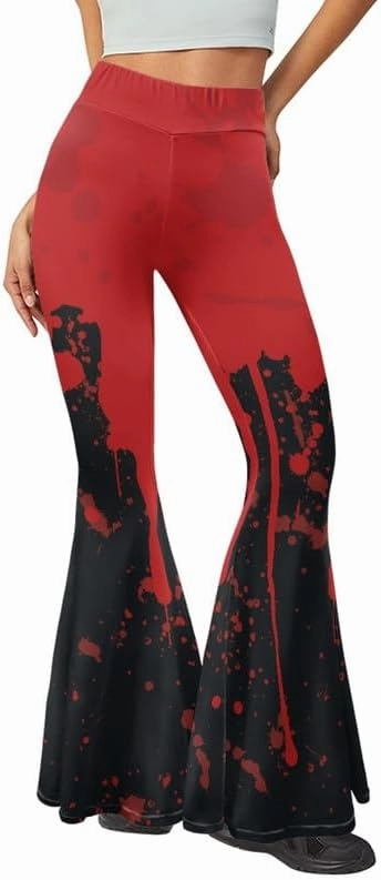 Irisjudy Women's High Waist Cow Print Flared Leg Leggings Plus Size, Cartoon Cats Dogs Bell Bottom Yoga Pants Trousers