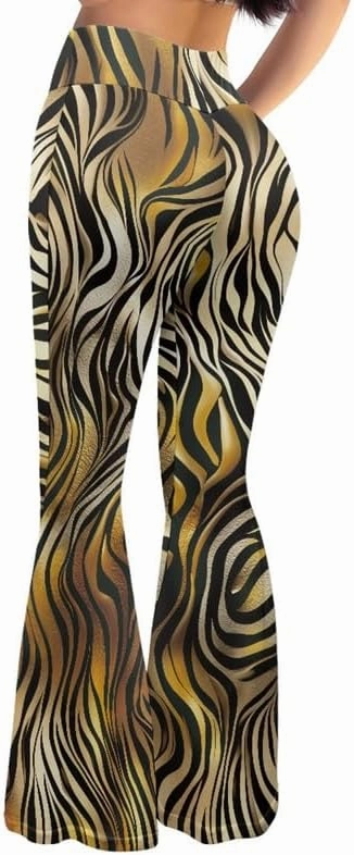 Irisjudy Women's High Waist Cow Print Flared Leg Leggings Plus Size, Cartoon Cats Dogs Bell Bottom Yoga Pants Trousers