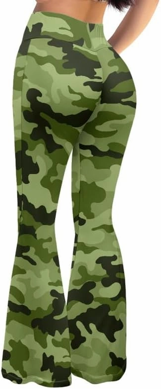 Irisjudy Women's High Waist Cow Print Flared Leg Leggings Plus Size, Cartoon Cats Dogs Bell Bottom Yoga Pants Trousers