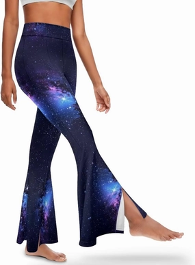 Irisjudy Women's Split Hem Long Pants Sugar Skull Bootcut Bell Bottoms Yoga Pants Jamaican Butterfly Exercise Gym Leggings