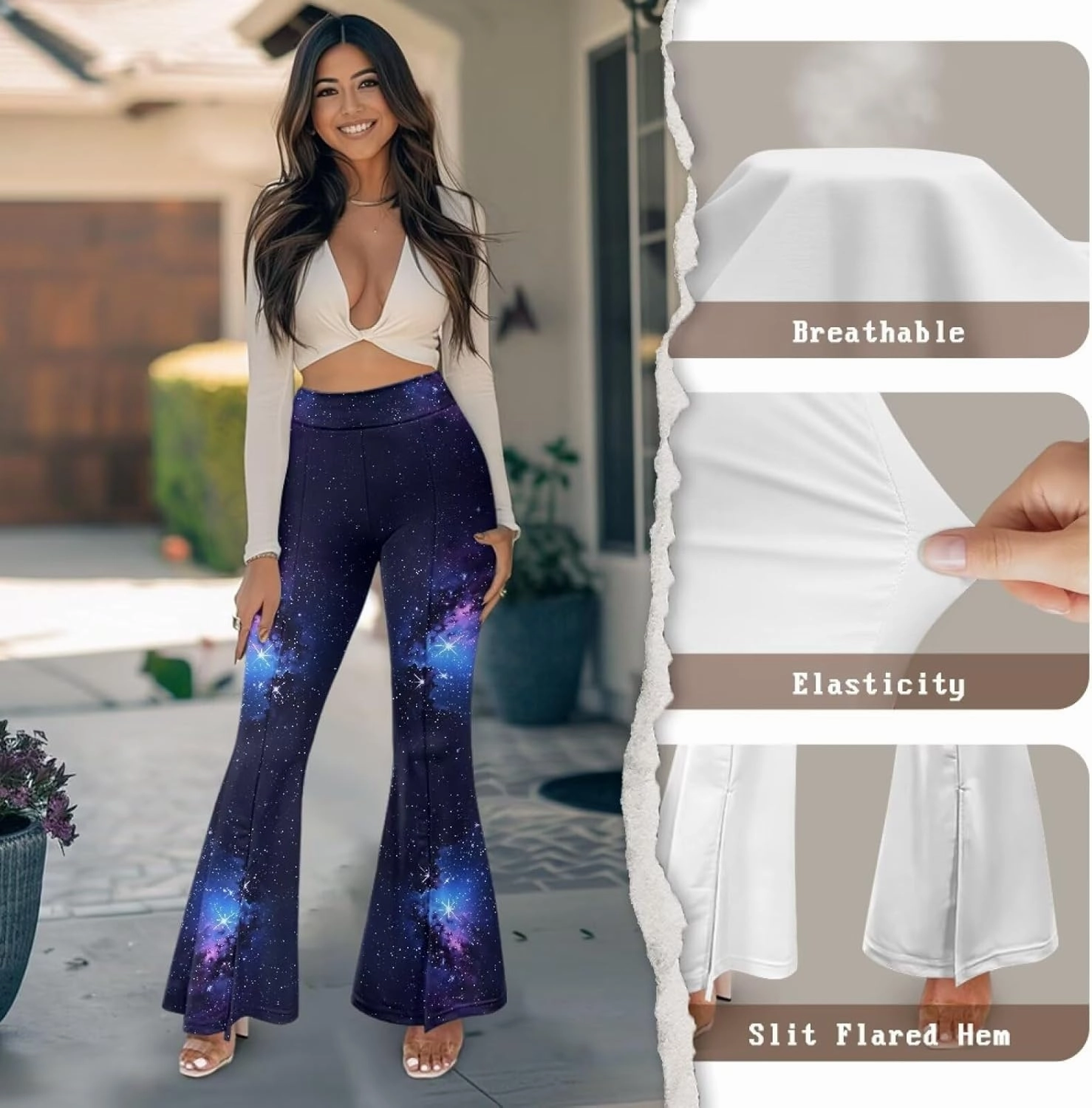 Irisjudy Women's Split Hem Long Pants Sugar Skull Bootcut Bell Bottoms Yoga Pants Jamaican Butterfly Exercise Gym Leggings