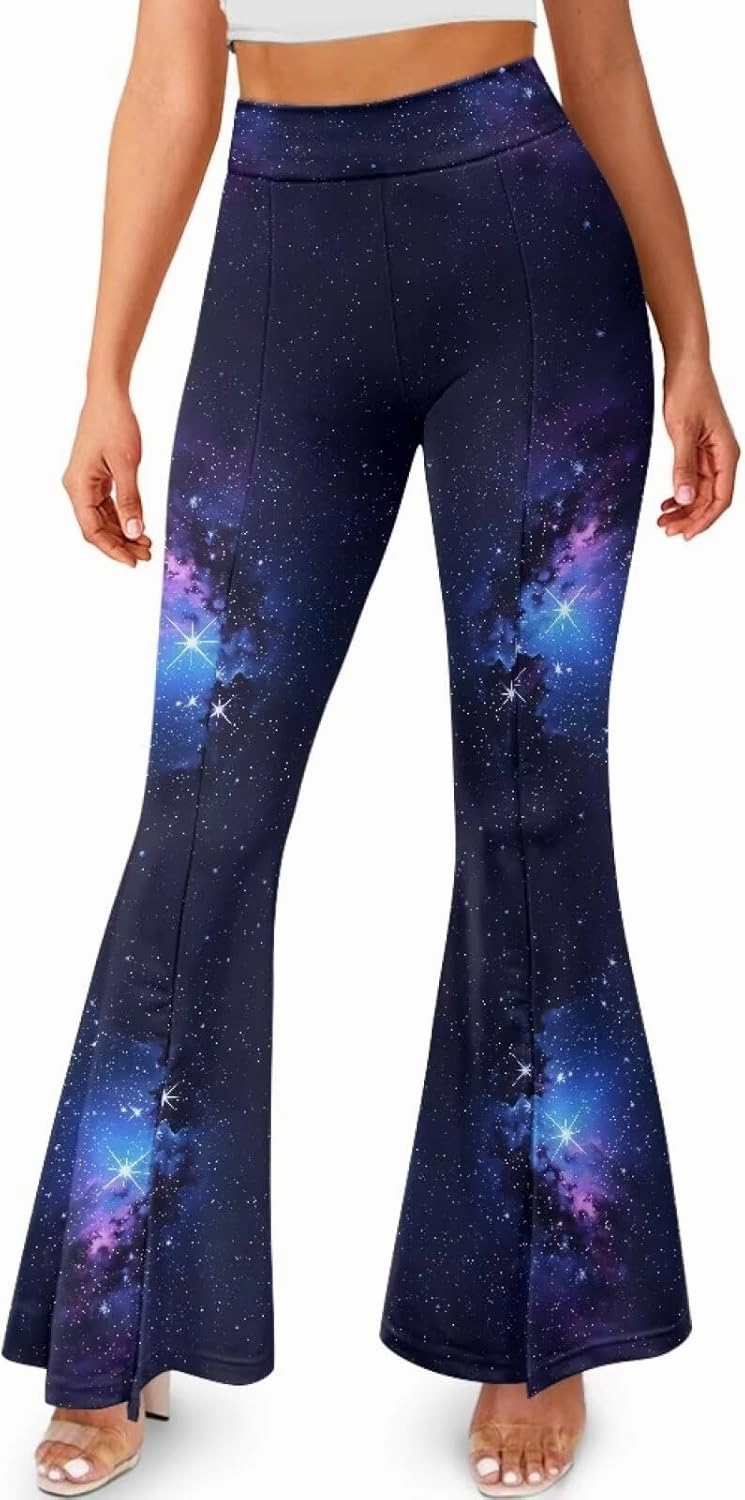 Irisjudy Women's Split Hem Long Pants Sugar Skull Bootcut Bell Bottoms Yoga Pants Jamaican Butterfly Exercise Gym Leggings