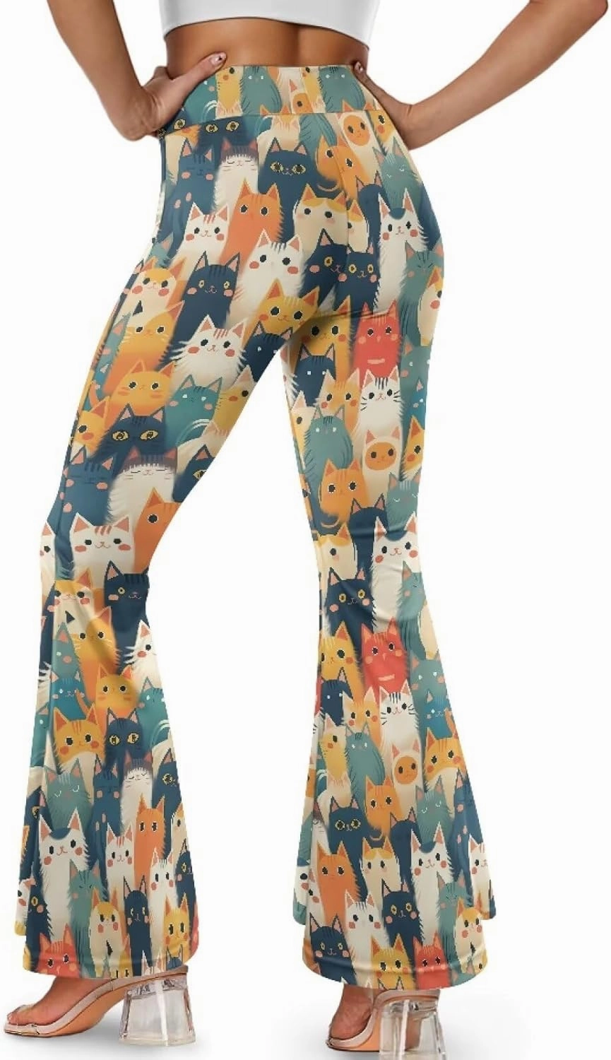 Irisjudy Women's Split Hem Long Pants Sugar Skull Bootcut Bell Bottoms Yoga Pants Jamaican Butterfly Exercise Gym Leggings