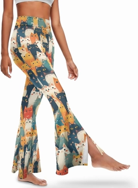 Irisjudy Women's Split Hem Long Pants Sugar Skull Bootcut Bell Bottoms Yoga Pants Jamaican Butterfly Exercise Gym Leggings