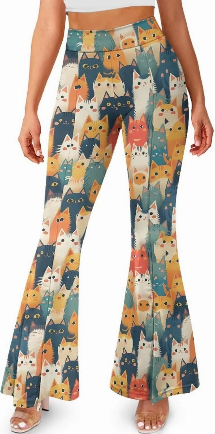 Irisjudy Women's Split Hem Long Pants Sugar Skull Bootcut Bell Bottoms Yoga Pants Jamaican Butterfly Exercise Gym Leggings