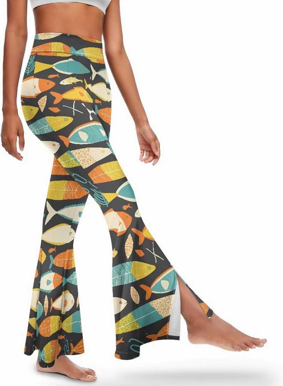 Irisjudy Women's Split Hem Yoga Pants Gothic Rose Bloodstain Bootcut Flared Yoga Pants Mandala Daily Work Workout Leggings