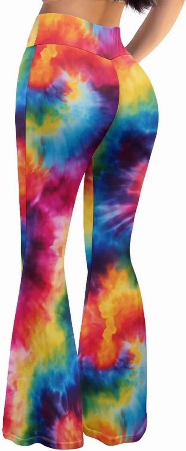 Irisjudy Women's Stretchy Wide Leg Leggings Tie Dye Bootcut Sweatpants Boho Mandala High Waist Yoga Bootleg Pants Slacks
