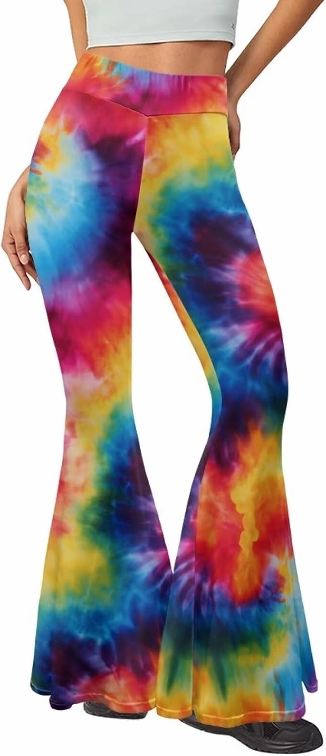 Irisjudy Women's Stretchy Wide Leg Leggings Tie Dye Bootcut Sweatpants Boho Mandala High Waist Yoga Bootleg Pants Slacks