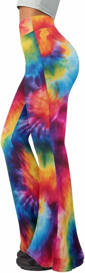 Irisjudy Women's Stretchy Wide Leg Leggings Tie Dye Bootcut Sweatpants Boho Mandala High Waist Yoga Bootleg Pants Slacks