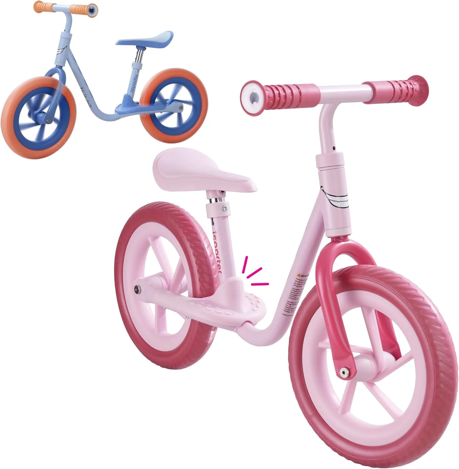 iSporter 10inch or 12inch Kids Balance Bike for Toddler 2 Year Old, Boys Girls Ages 2-5, Gift Push Bikes, No Pedal Training Bicycle, with Footrest, Puncture-proof Tyres, and Height Adjustable