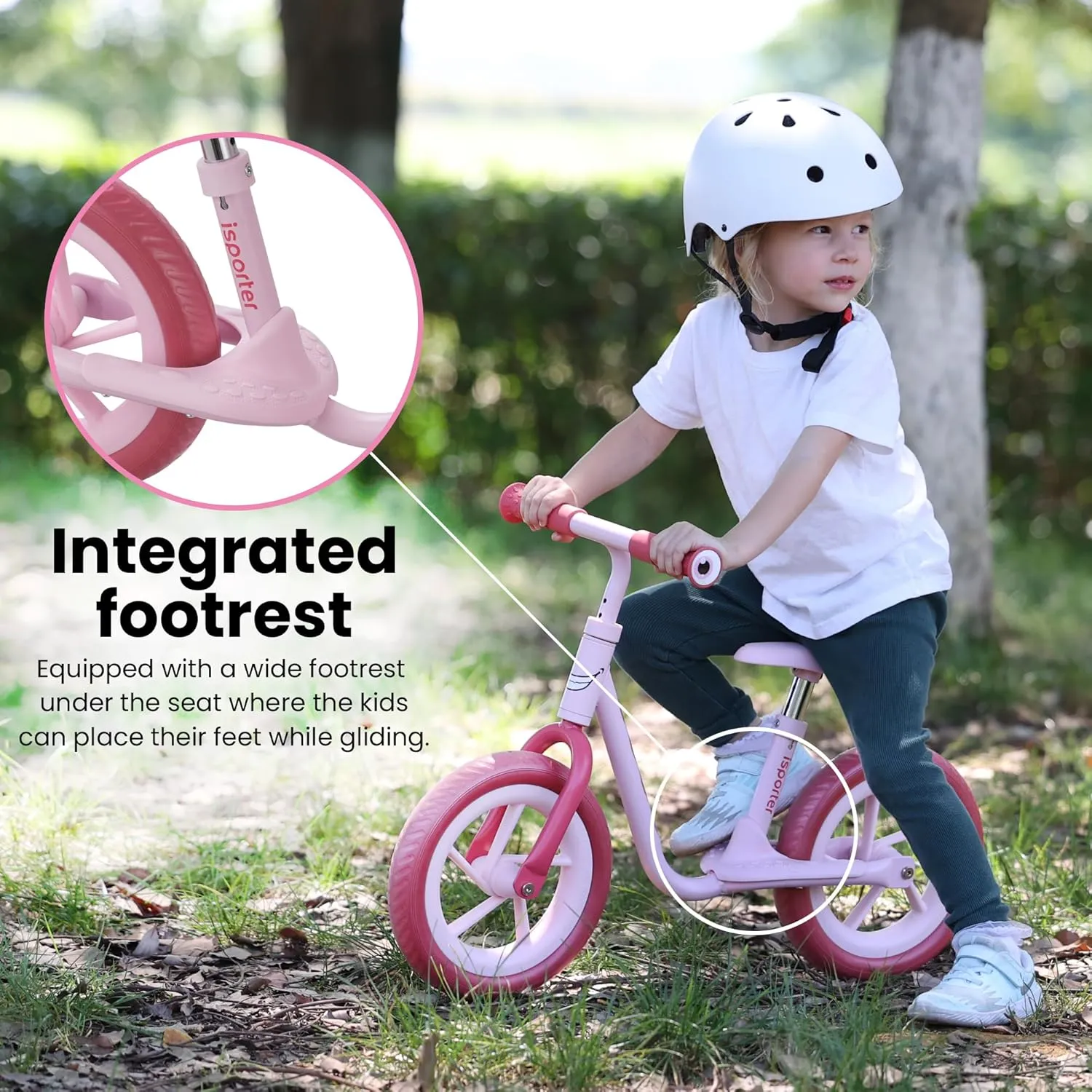 iSporter 10inch or 12inch Kids Balance Bike for Toddler 2 Year Old, Boys Girls Ages 2-5, Gift Push Bikes, No Pedal Training Bicycle, with Footrest, Puncture-proof Tyres, and Height Adjustable