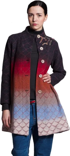 IVKO Long Light Wool Coat in Ombre with Embroidery, Brown Ombre