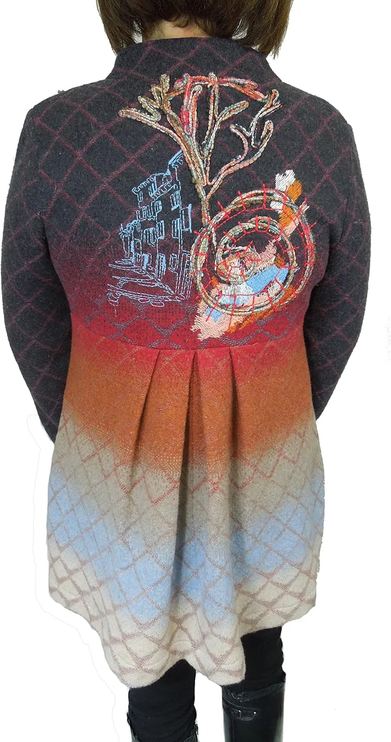 IVKO Long Light Wool Coat in Ombre with Embroidery, Brown Ombre