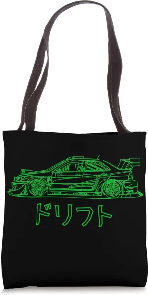 Jdm Futuristic Green EVO Car Drift Lover Schematic Japan Tote Bag