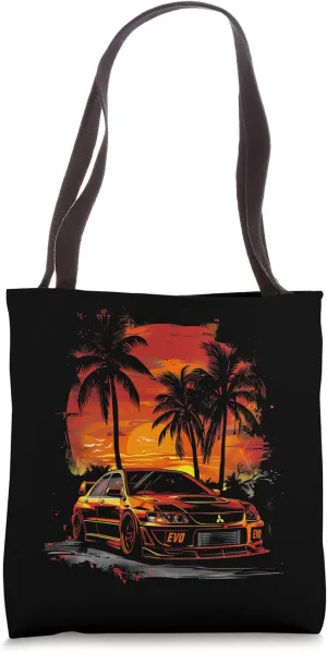 JDM Tokyo EVO Car Lowered Stance Summer Palm Trees Drift Car Tote Bag