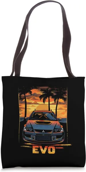 JDM Tokyo EVO Car Lowered Stance Summer Sunset Drift Car Tote Bag