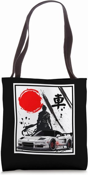 JDM NSX Japanese Art Samurai Red Sun Car Tuning Drift Car Tote Bag