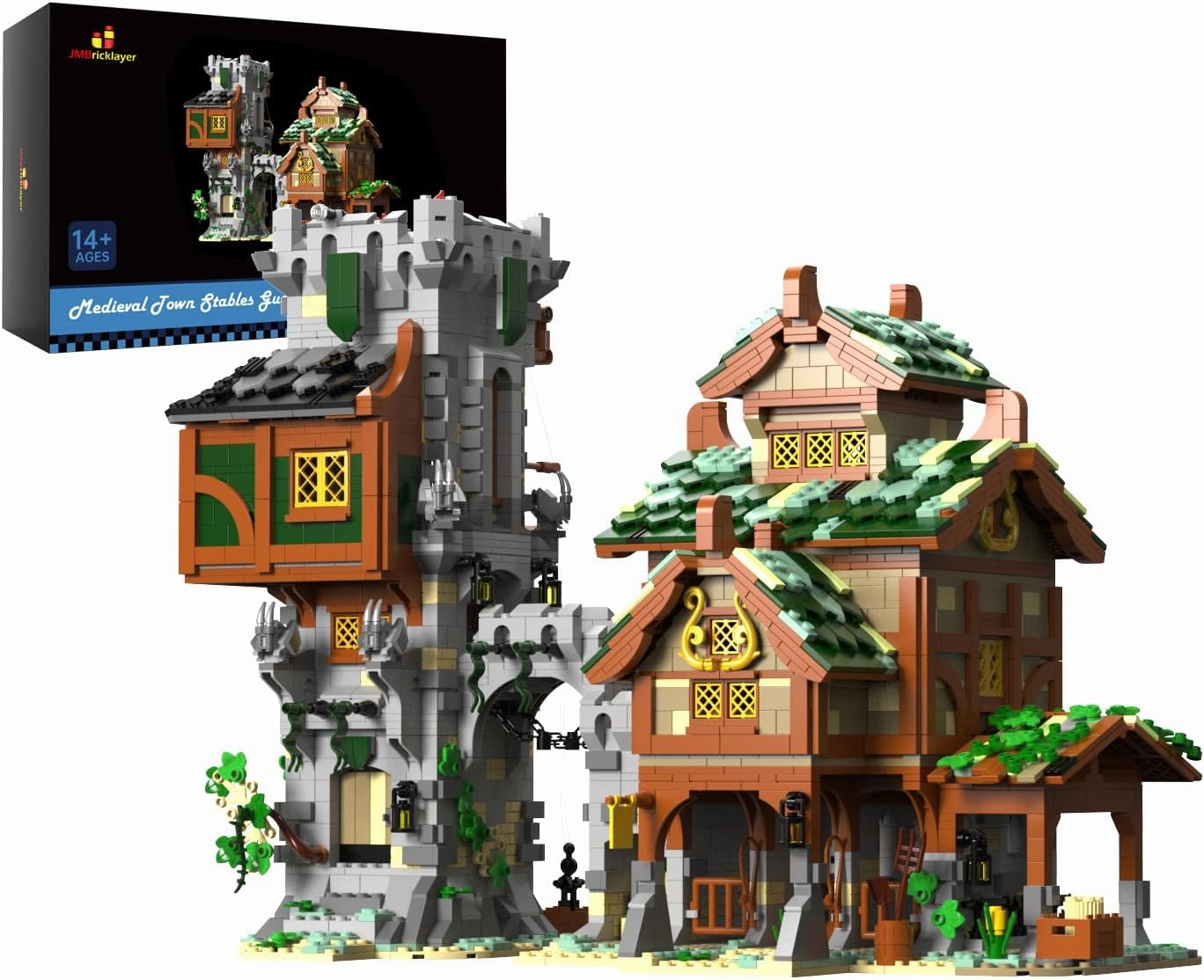 JMBricklayer Medieval Stables and Guard Tower Building Sets for Adults and Teens Age 14 : Embark on a Chivalrous Journey, Medieval Castle Modular Buildings Display, Creative Gifts Building Toys 30107