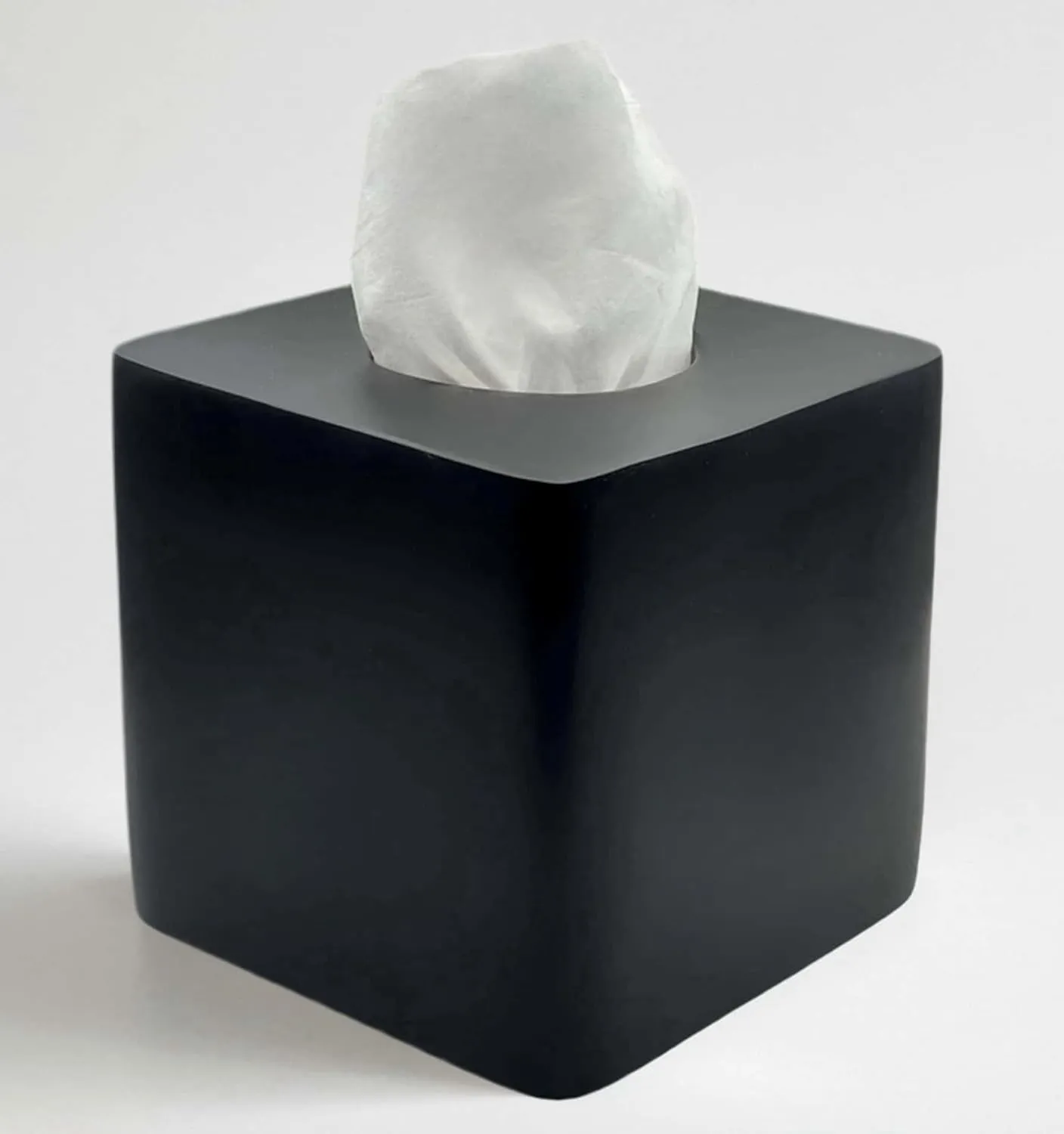 JWT Astyle Smooth Black Square Cube Resin Tissue Box Cover Holder with Open Bottom for Bathroom, Living Room , Kitchen Office Home Accessories Housewarming Gift