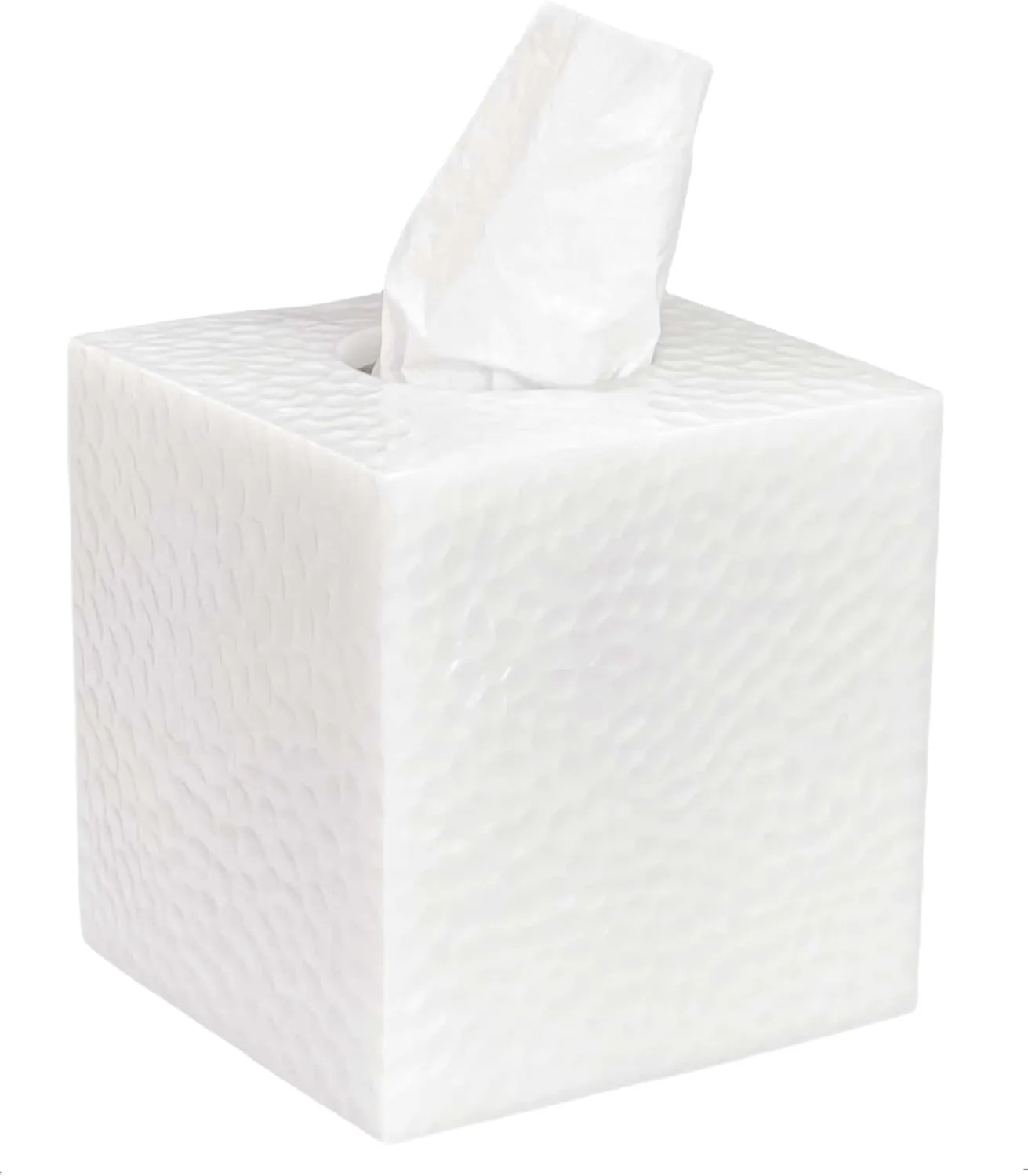 JWT Astyle White Hammered Square Facial Tissue Box Cover Holder.Decorative Resin Tissue Box Covers Cube for Bathroom Livingroom Kitchen Office Home Decor Gifts