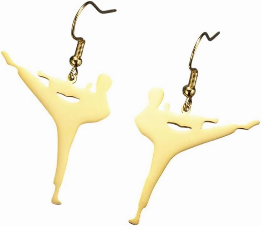 Karate High Kick Drop Earrings Sports Taekwondo Martial Art Dangle Earrings Stainless Steel Jewelry Hers Gym