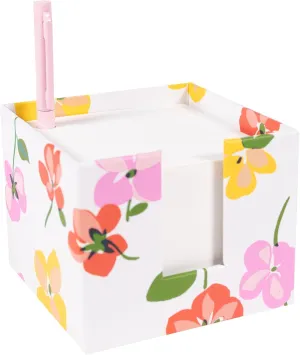 kate spade new york Note Cube with 400 Blank Sheets and Black Ink Pen, Cute Paper Holder for Desk, Spring Pansies