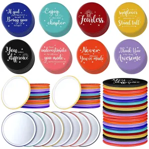 Kigley CNA Week Gifts Inspirational Gifts Bulk for Women 2.8 Inch Compact Mirror Round Portable Pocket Makeup Glass Purse Mini Small Mirror for Graduation Teacher(Colorful Base,48 Pcs)