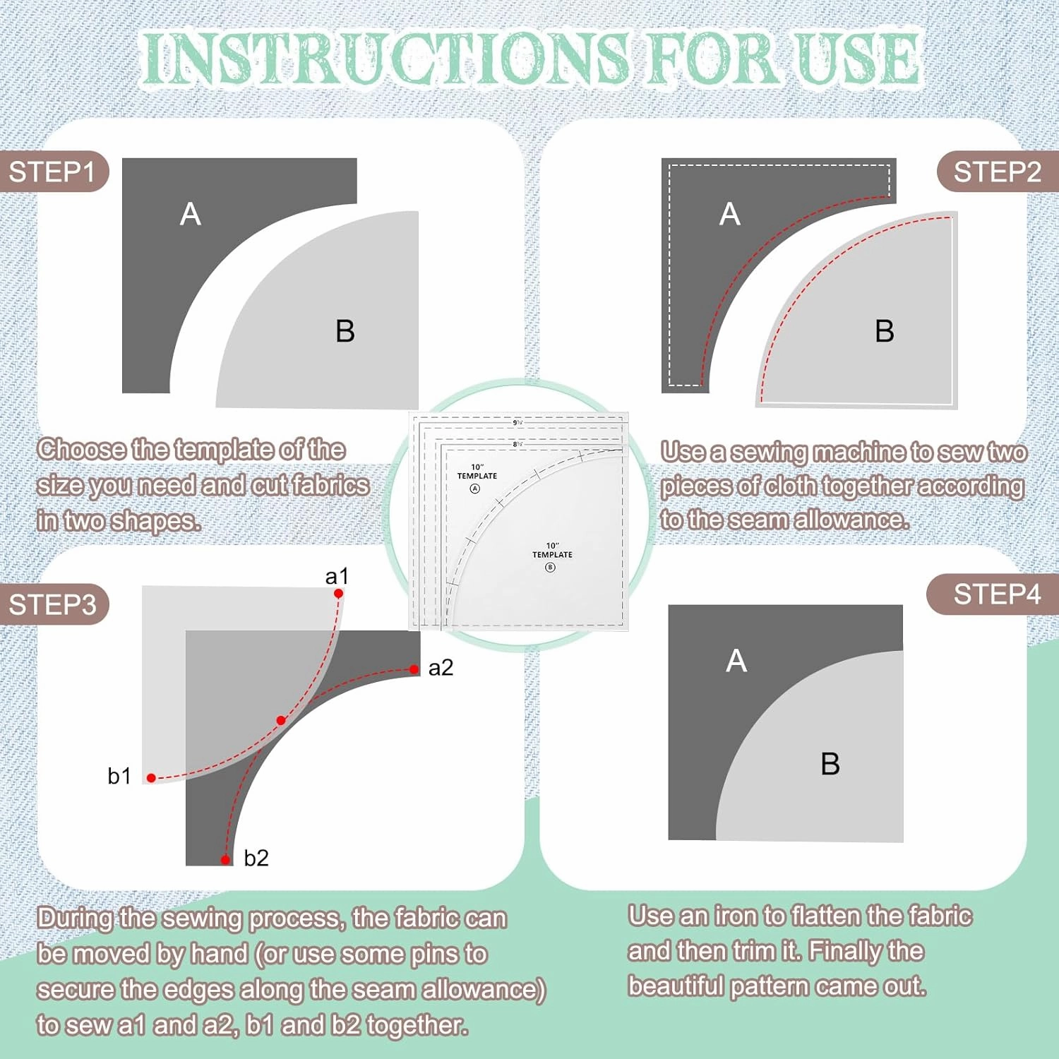 Kigley 3 Set Drunkards Path Quilting Templates Large Quilting Rulers and Templates for Cutting Patterns with 1/4" Seam Allowance Supplies for DIY Craft(Clear,10 x 8 x 6'')