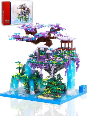 Kimiangel Cherry Blossom Bonsai Tree Set with Lights, Collectible of Japanese Sakura Tree House Model Building Kit, Birthday for Kids Age 14 &Adults Chineses Architecture