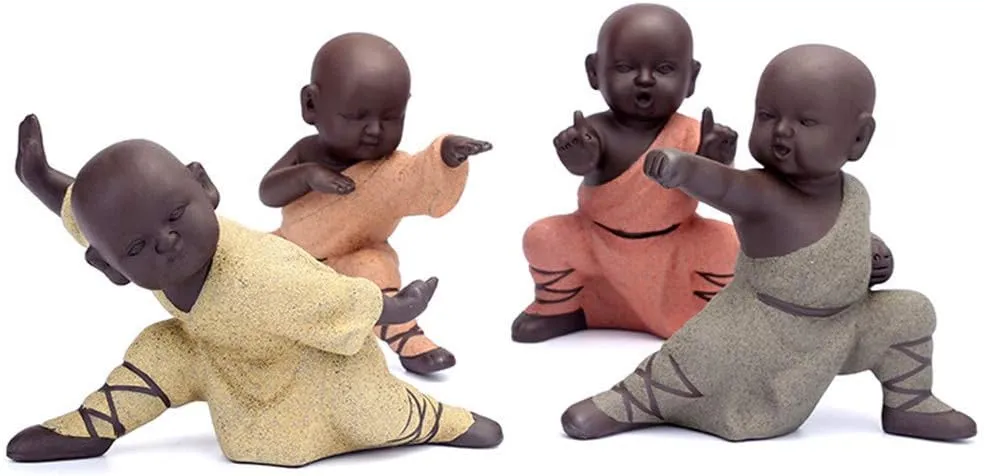 Kingzhuo Miniature Buddha Figurine Ceramic Little Cute Buddha Statue Monk Figurine Creative Baby Crafts Dolls Ornaments Gift Chinese Delicate Ceramic Arts and Crafts kung fu Little Monks (Type 4)