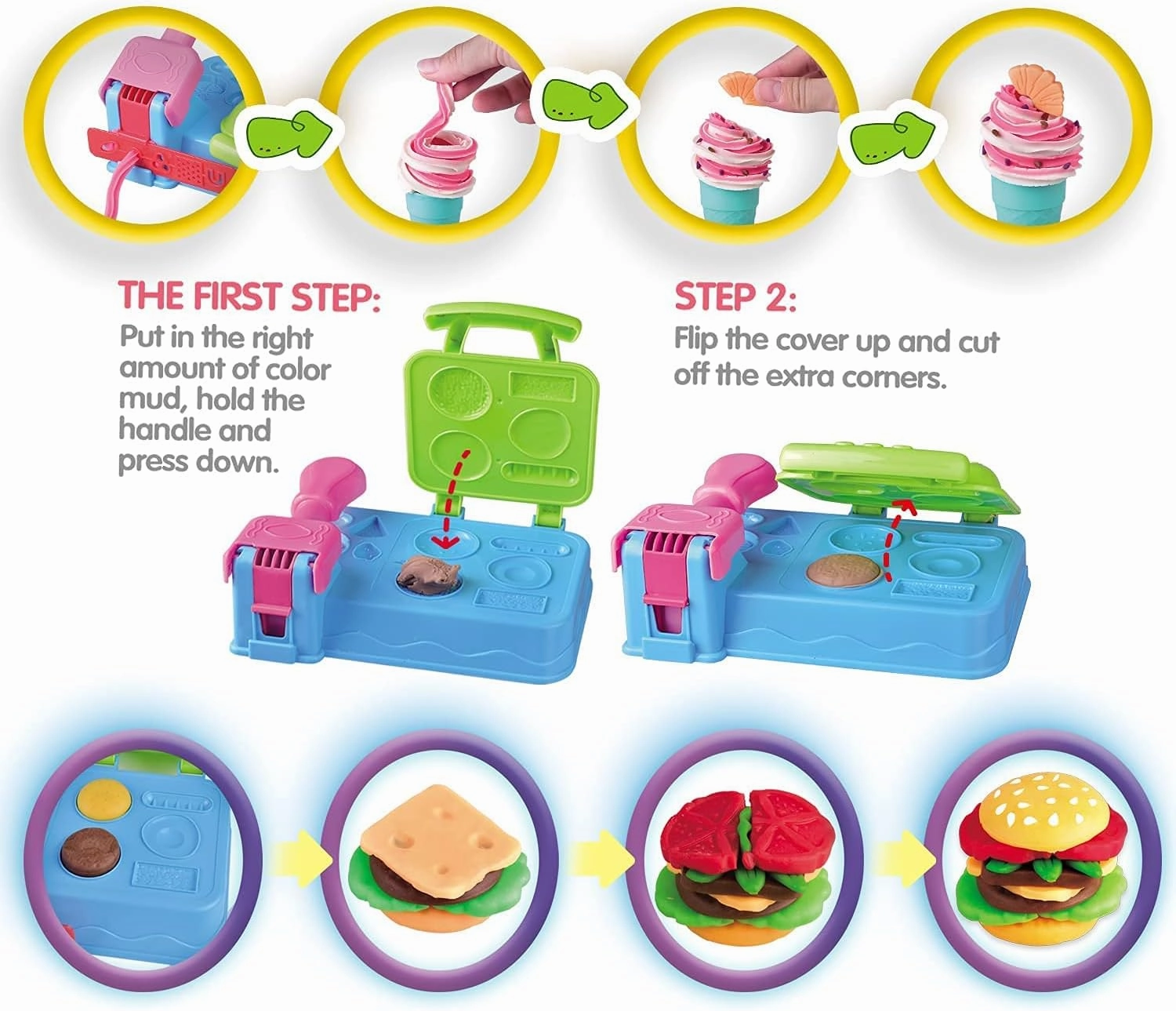 Kitchen Creations Appliance Set,Color Dough Sets for Kids Ages 4-8,Burger Barbecue Play Food Modeling Dough Toys,21 Play Kitchen Accessories,5 Cans 2 oz Dough Colors