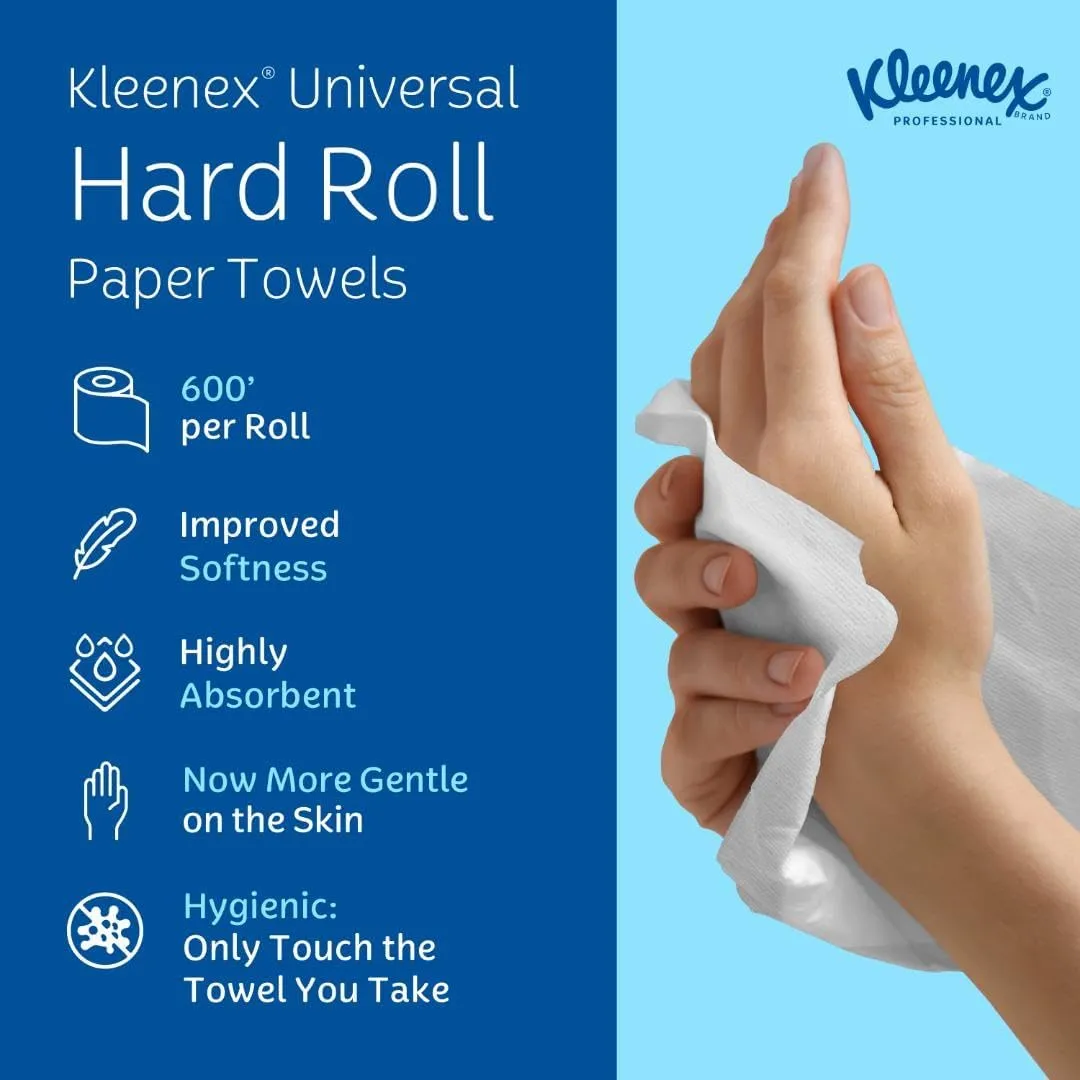 Kleenex Professional Universal Hard Roll Paper Towels, Bulk (50606), 1.75" Core, Premium Absorbency Pockets, White (6 Rolls at 600' Each, 3,600'/Case)