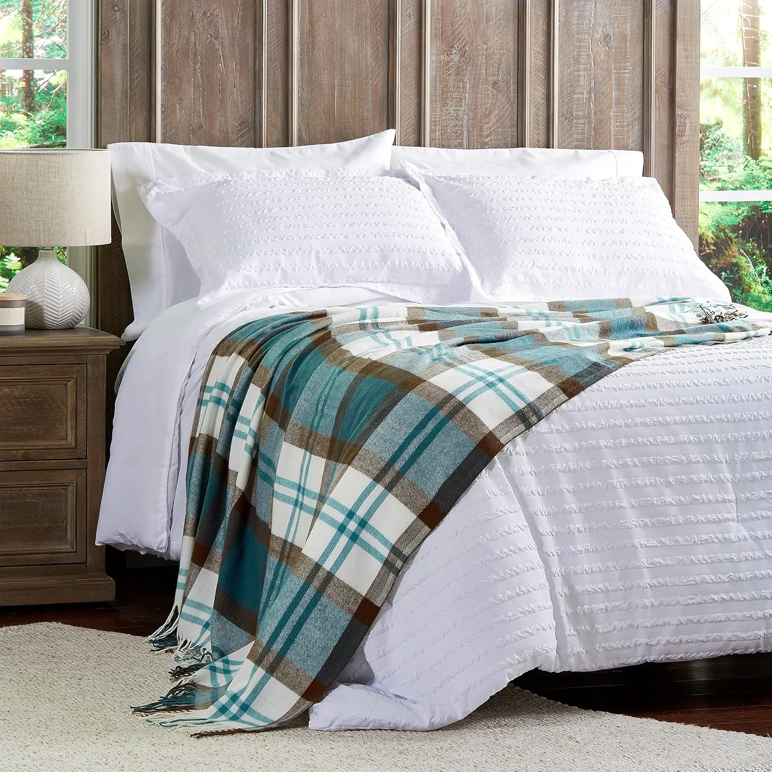 Lavish Home Bristol Plaid Soft Blanket-Oversized, Luxuriously Fluffy, Vintage-Look and Cashmere-Like Woven Acrylic-Breathable and Stylish Throws