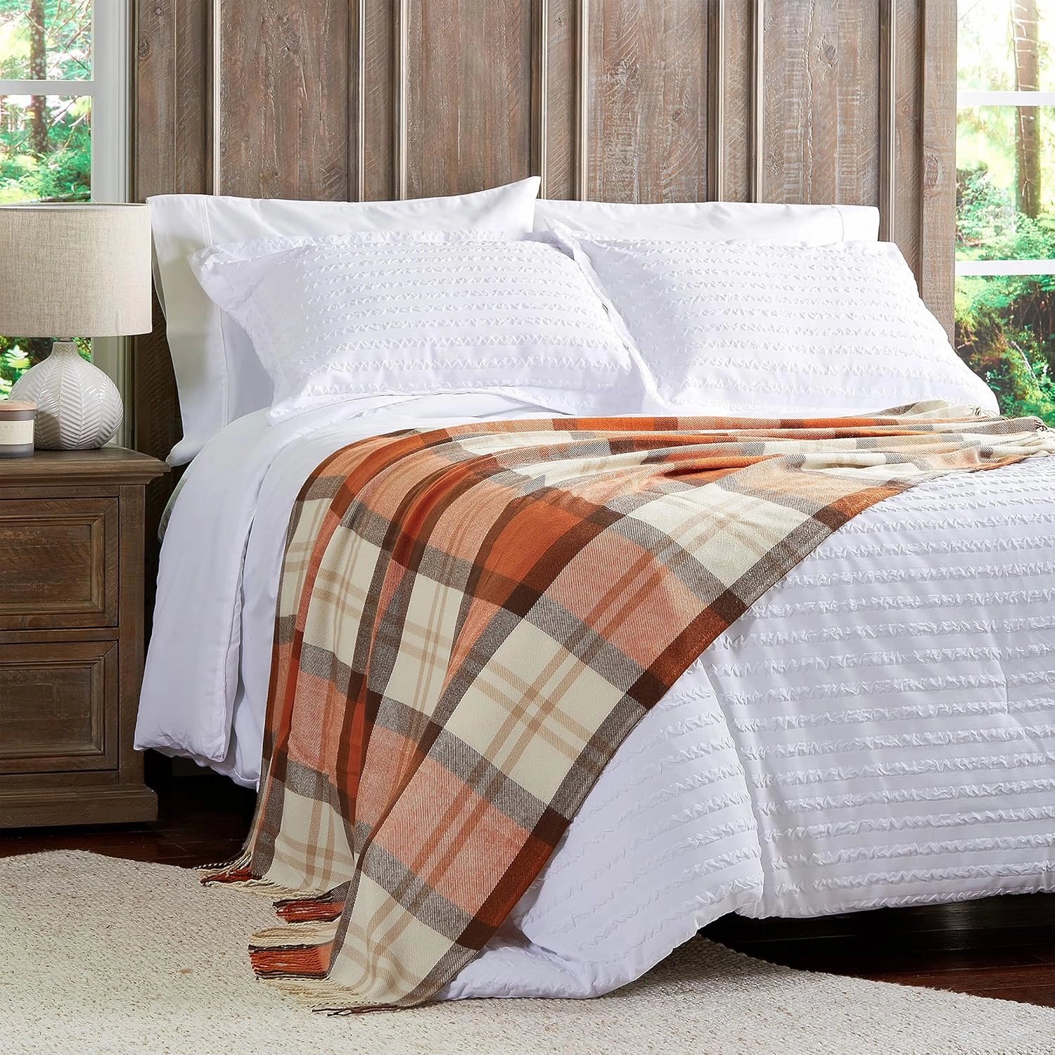 Lavish Home Collection Faux Cashmere Acrylic Oversized Throw Blanket - Luxuriously Fluffy, Soft Cashmere-Like Woven Acrylic, Breathable with Stylish Vintage Design - Spice Plaid